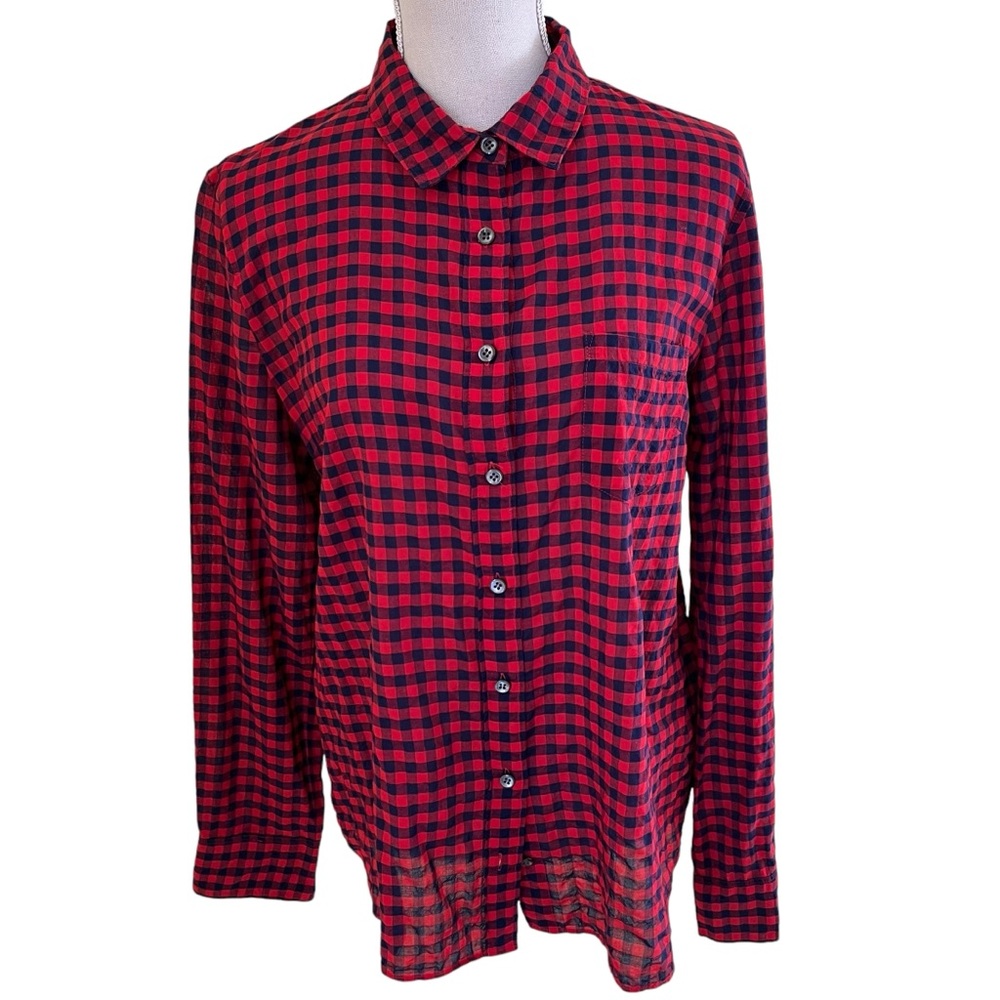 J. Crew Red/Blue Check Boyfriend Button Down Shirt 12